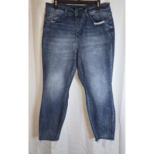 Judy Blue Fringe With Benefits Shark Bite Jeans size 14 Raw Hem Relaxed Fit